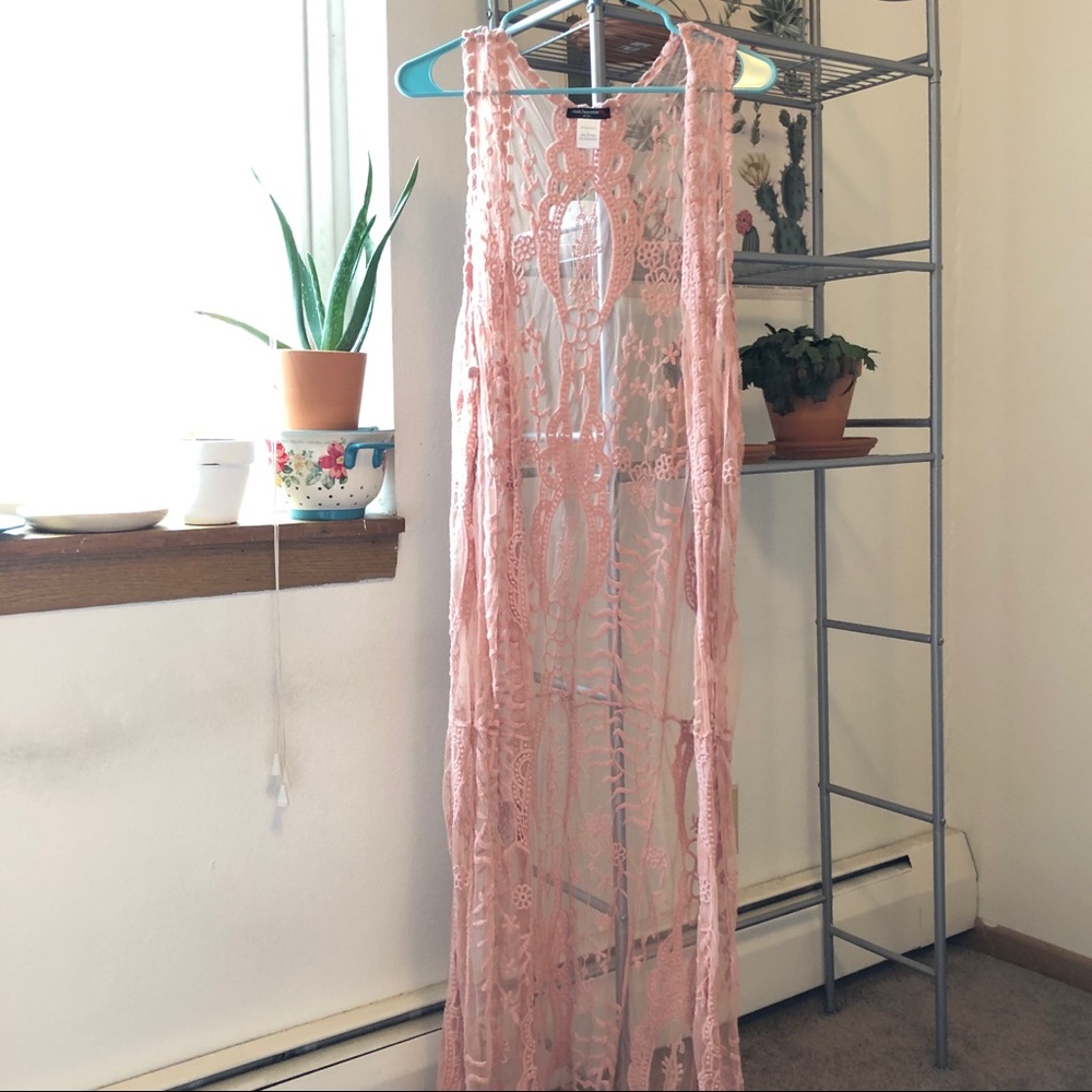 Floor length lace coverup